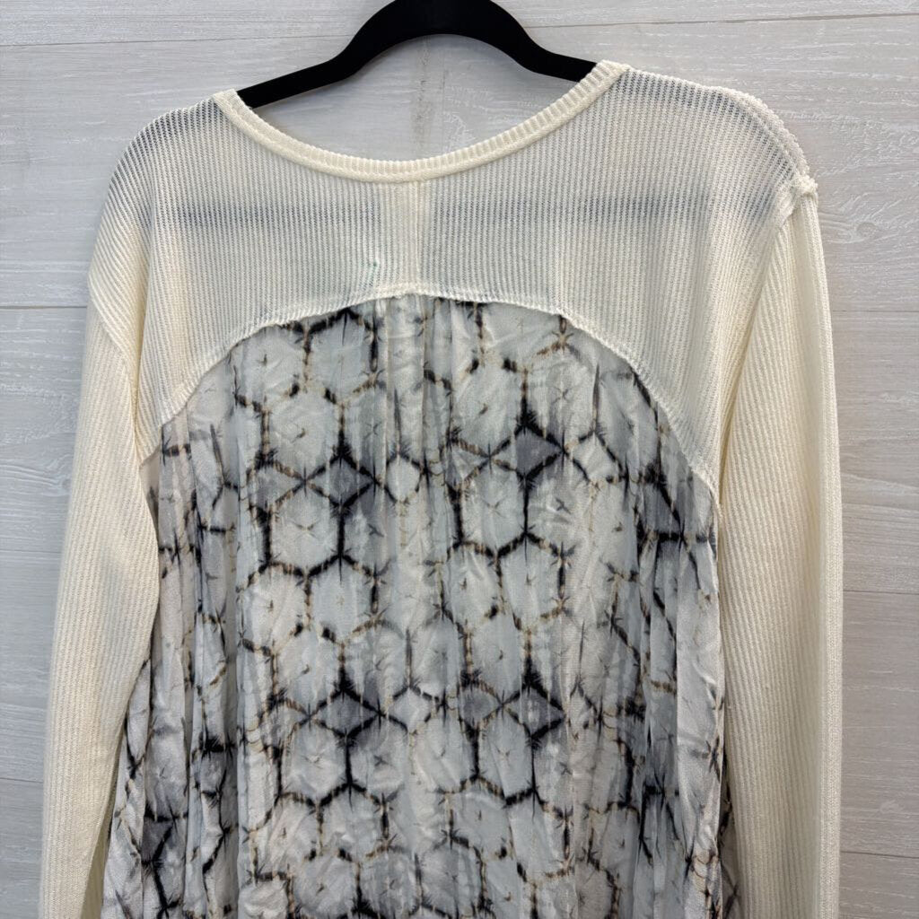 By Together Cream Ribbed Print Back Long Sleeve Top Large