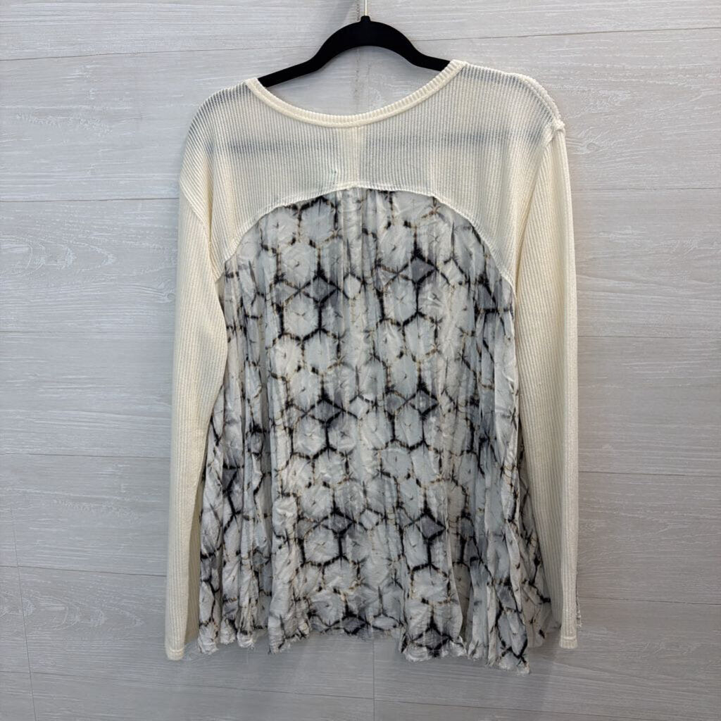 By Together Cream Ribbed Print Back Long Sleeve Top Large