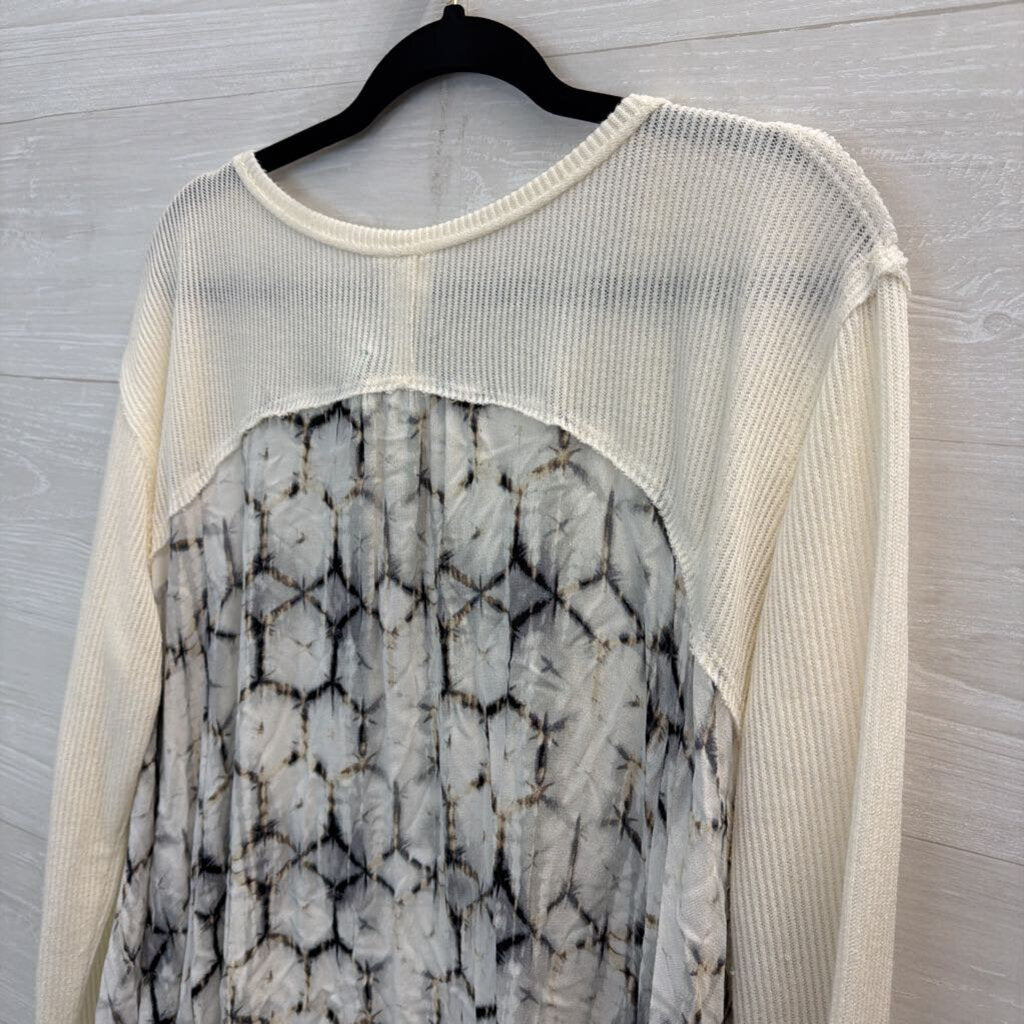 By Together Cream Ribbed Print Back Long Sleeve Top Large