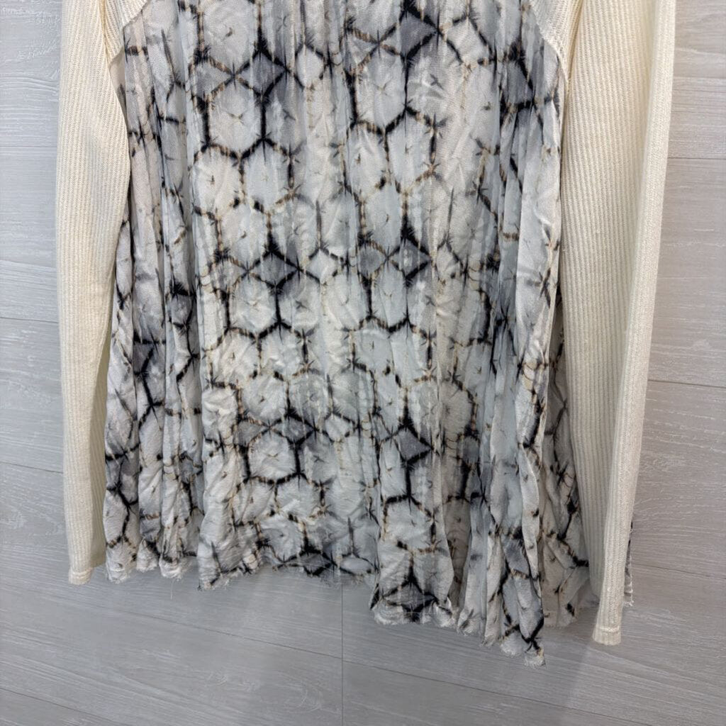 By Together Cream Ribbed Print Back Long Sleeve Top Large