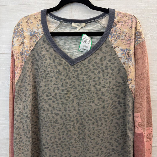 Easel Grey/ Brown Print Long Sleeve Top Large