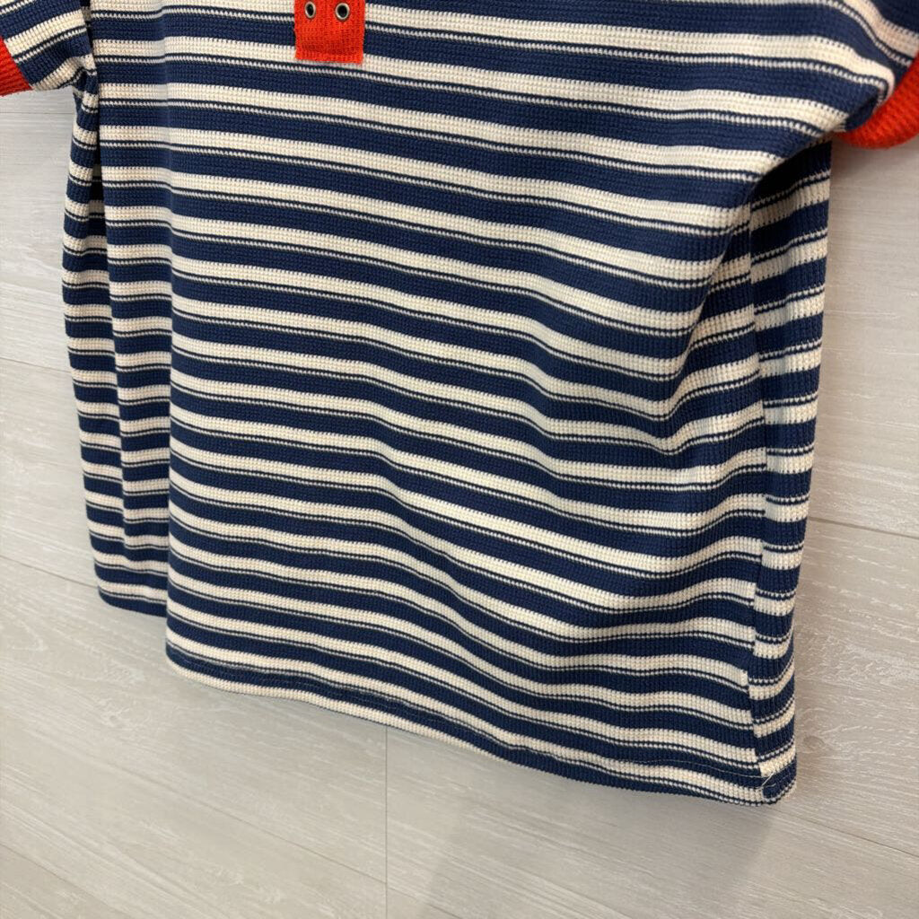 Staccato Blue/ White Striped Red Trim Short Sleeve Top Extra Large