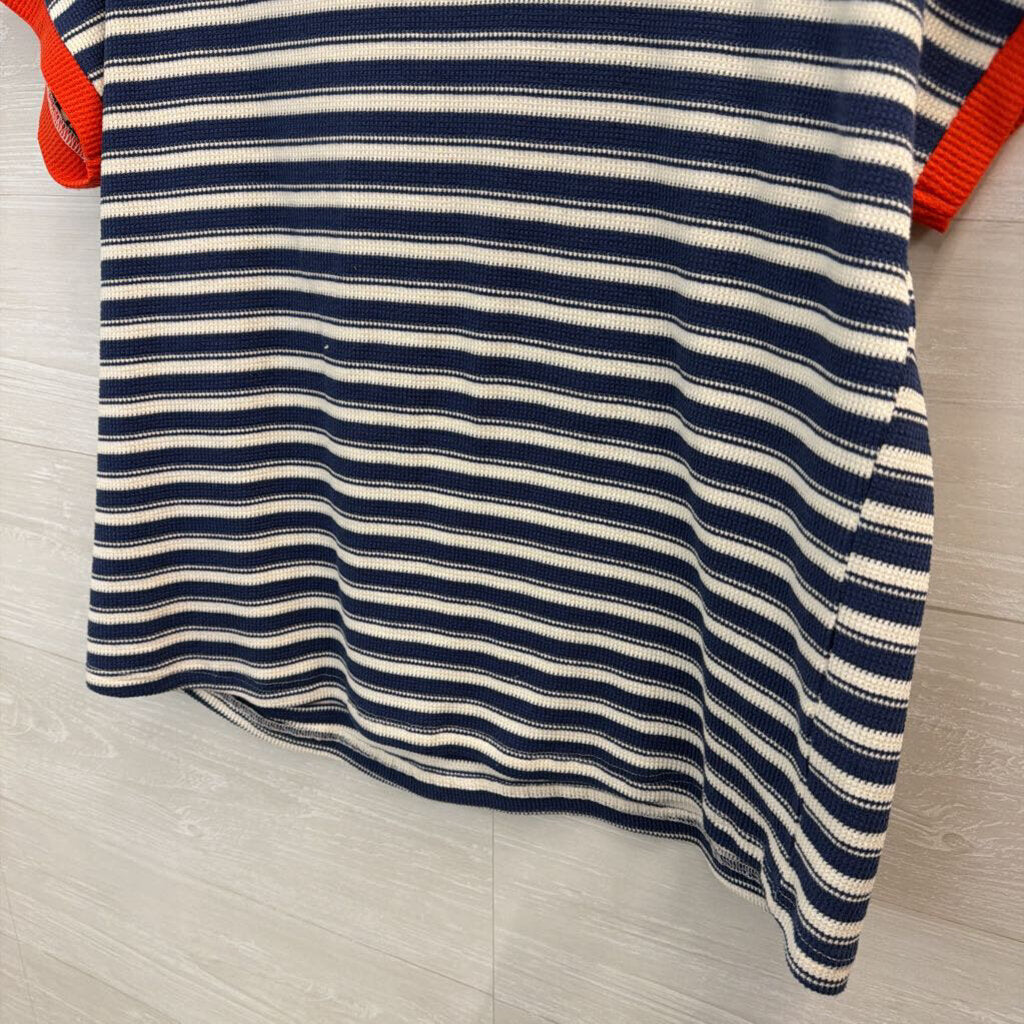 Staccato Blue/ White Striped Red Trim Short Sleeve Top Extra Large