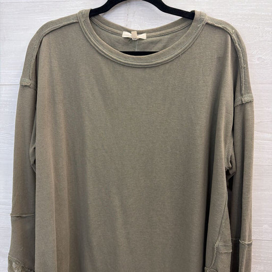 Easel Green Long Sleeve Lace Trim Top Small