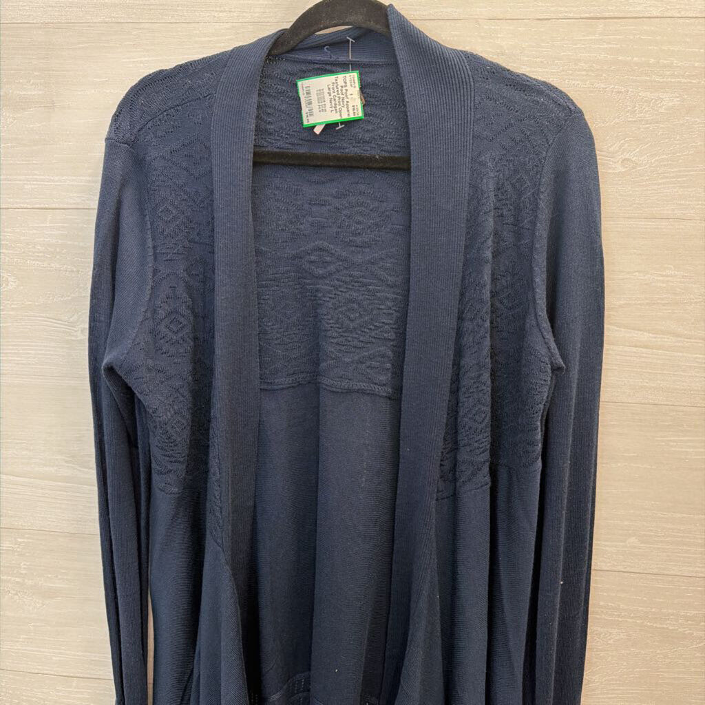 Poof Navy Textured Print Open Front Cardigan Large