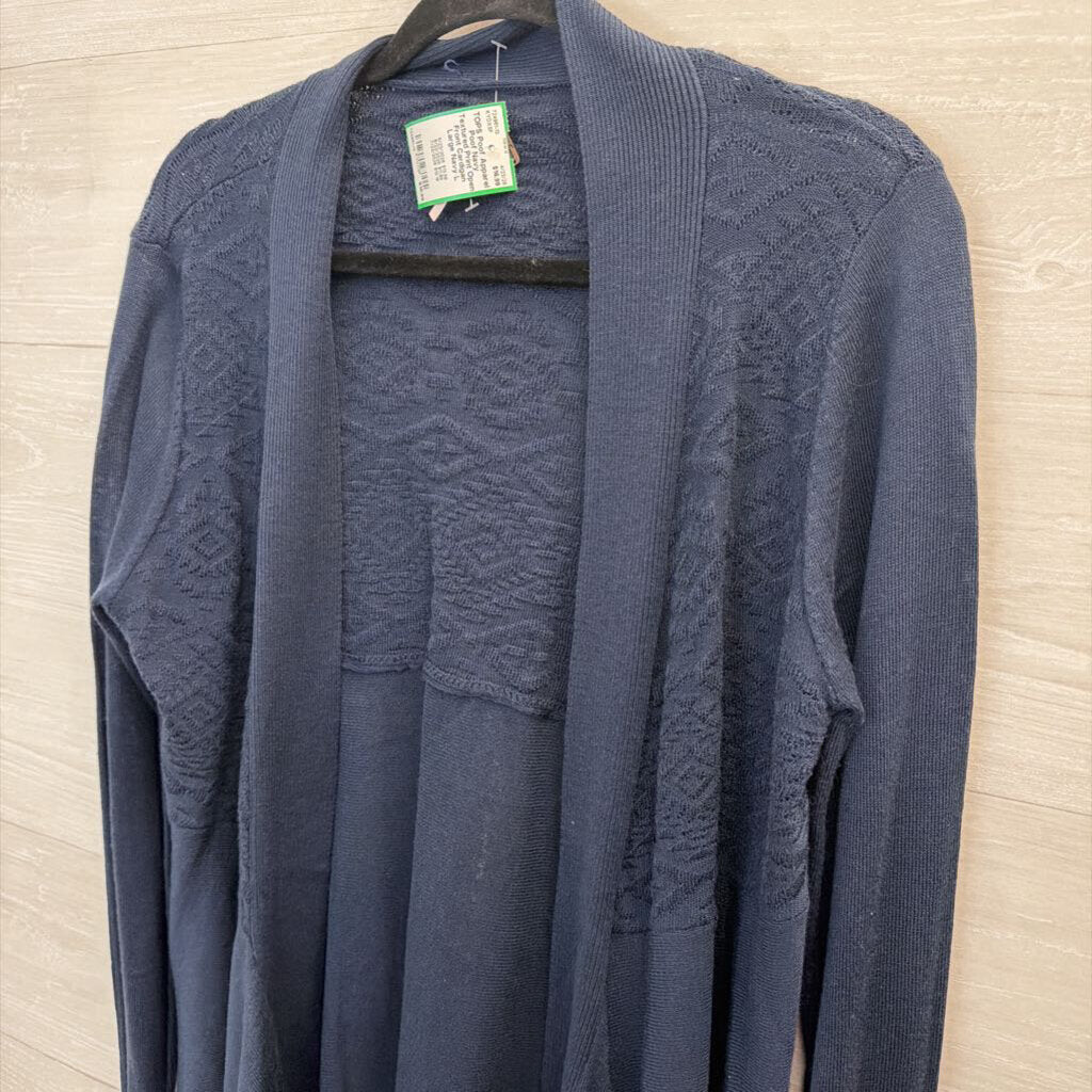 Poof Navy Textured Print Open Front Cardigan Large