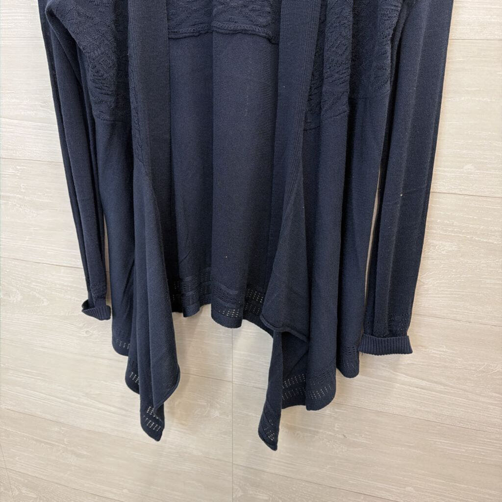 Poof Navy Textured Print Open Front Cardigan Large