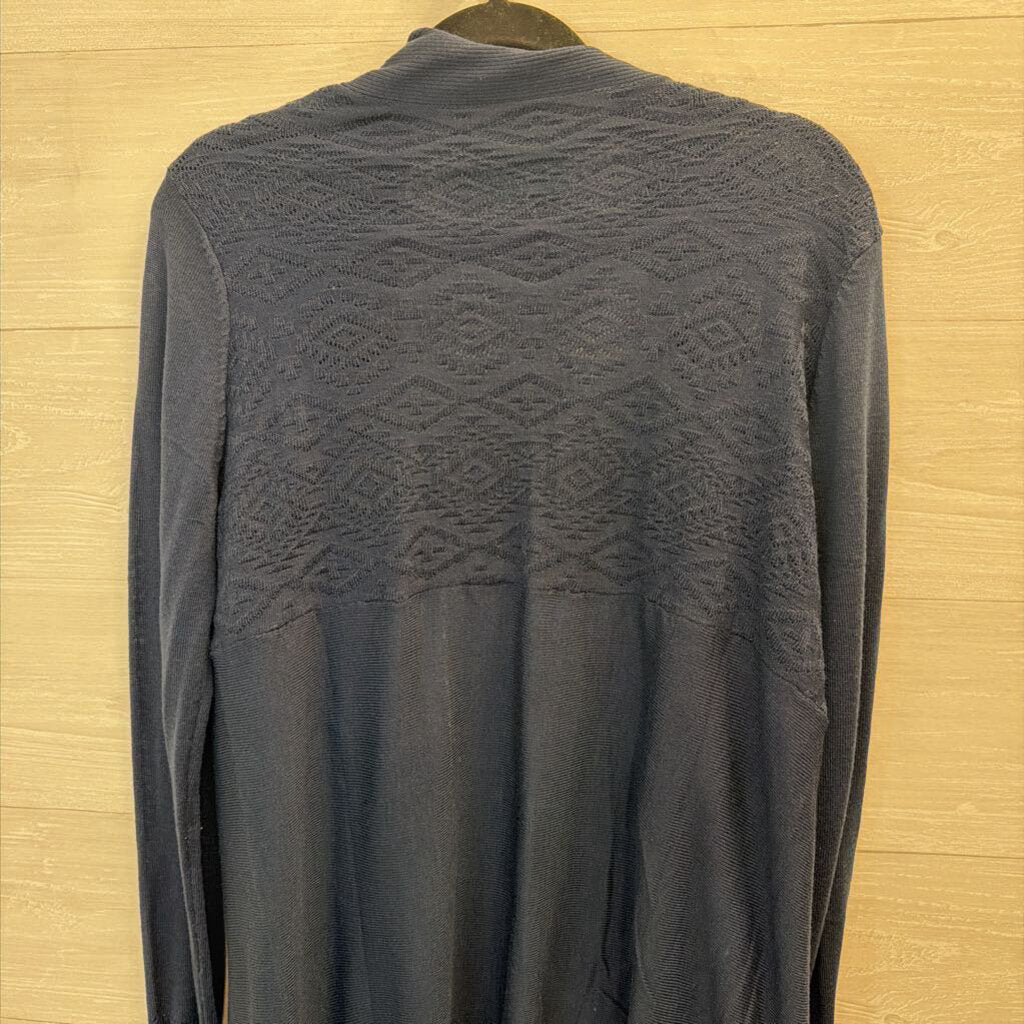 Poof Navy Textured Print Open Front Cardigan Large
