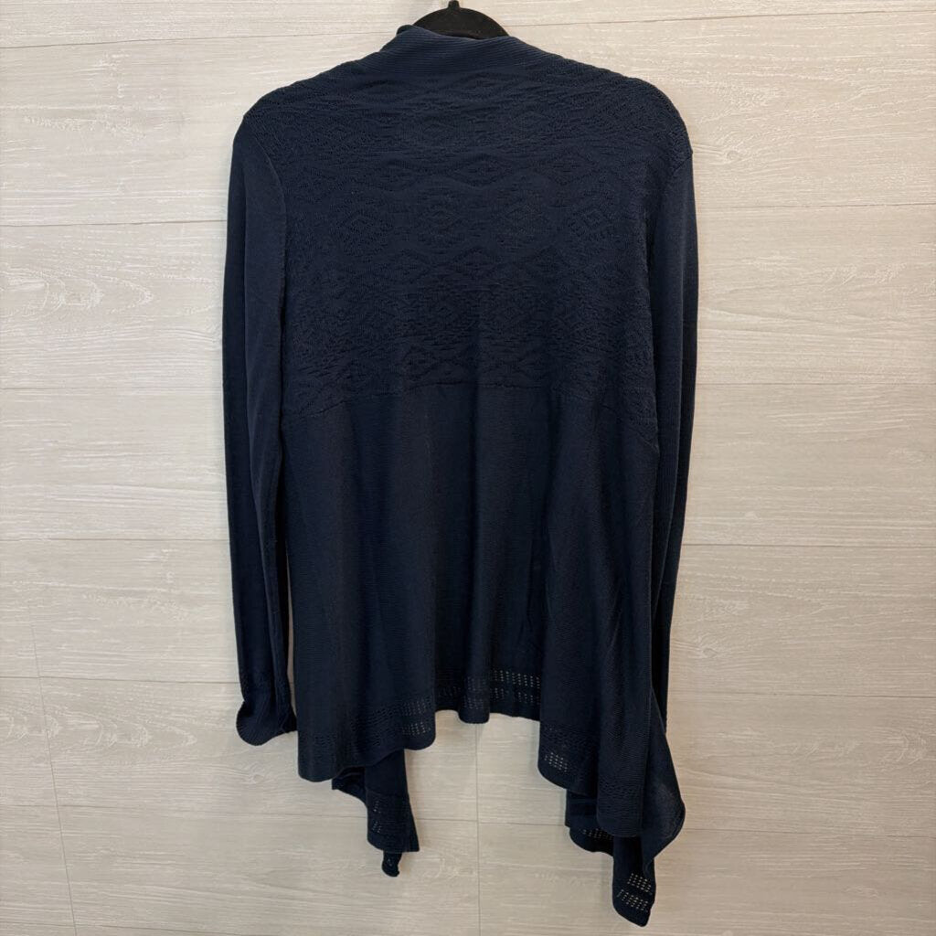 Poof Navy Textured Print Open Front Cardigan Large
