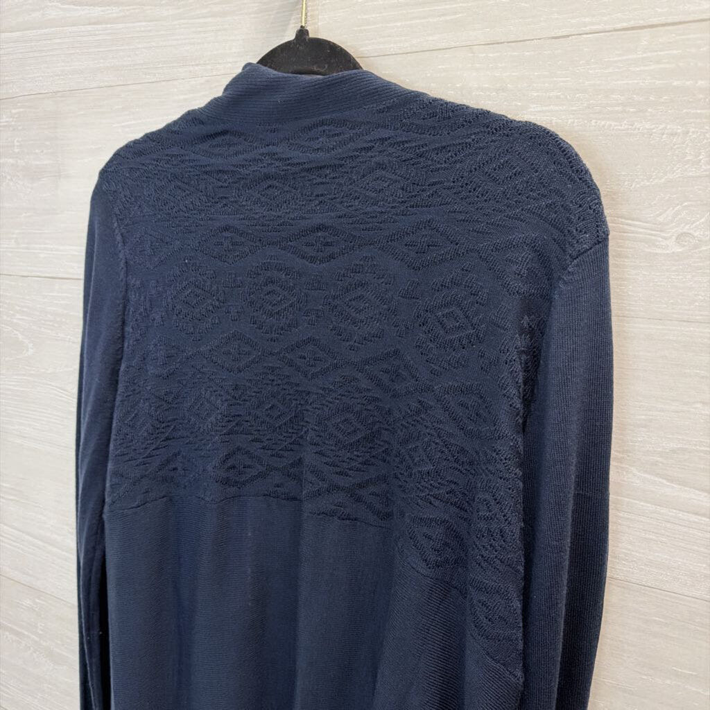 Poof Navy Textured Print Open Front Cardigan Large