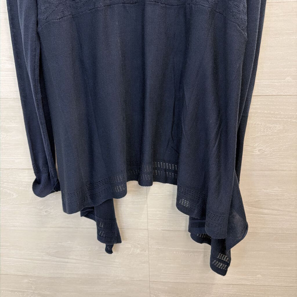 Poof Navy Textured Print Open Front Cardigan Large