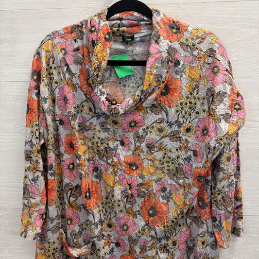 Shana Grey/ Multi Floral Print Long Sleeve Top XXL