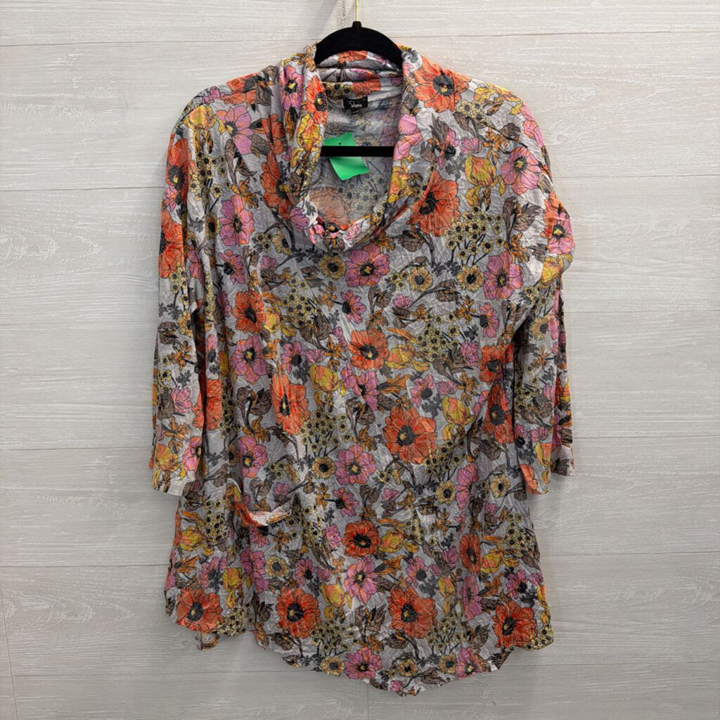 Shana Grey/ Multi Floral Print Long Sleeve Top XXL
