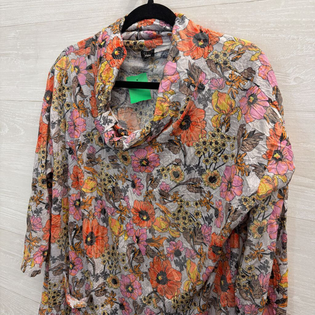 Shana Grey/ Multi Floral Print Long Sleeve Top XXL