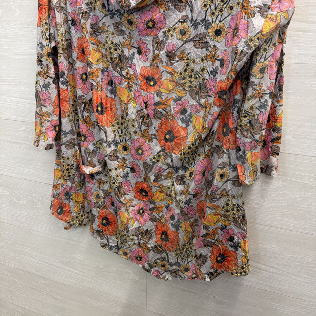 Shana Grey/ Multi Floral Print Long Sleeve Top XXL