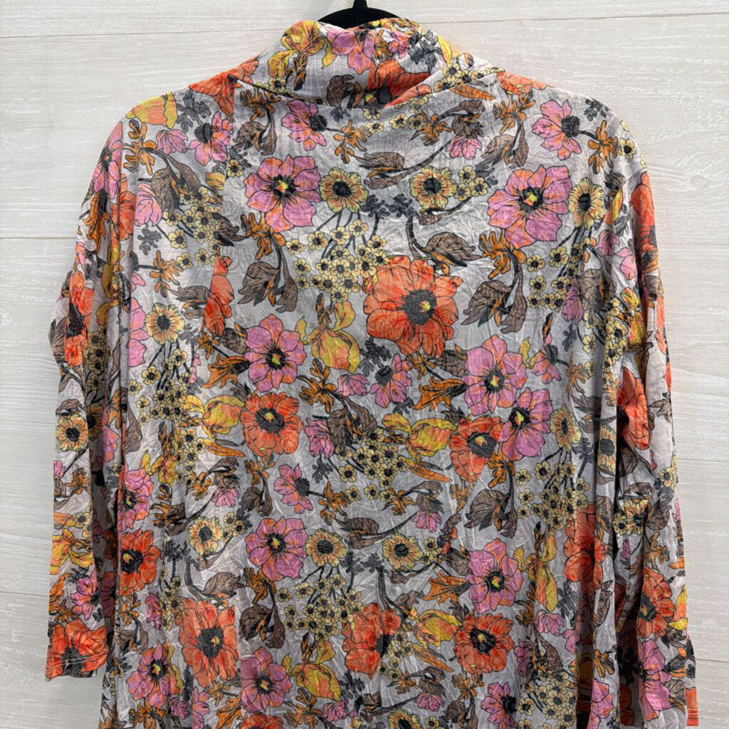 Shana Grey/ Multi Floral Print Long Sleeve Top XXL