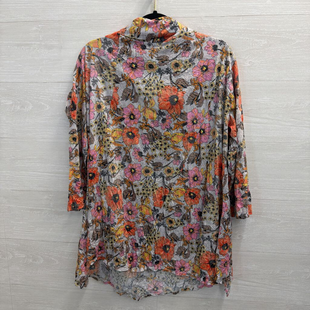 Shana Grey/ Multi Floral Print Long Sleeve Top XXL