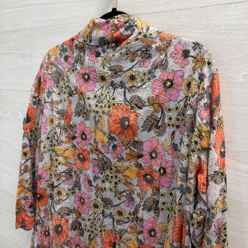 Shana Grey/ Multi Floral Print Long Sleeve Top XXL