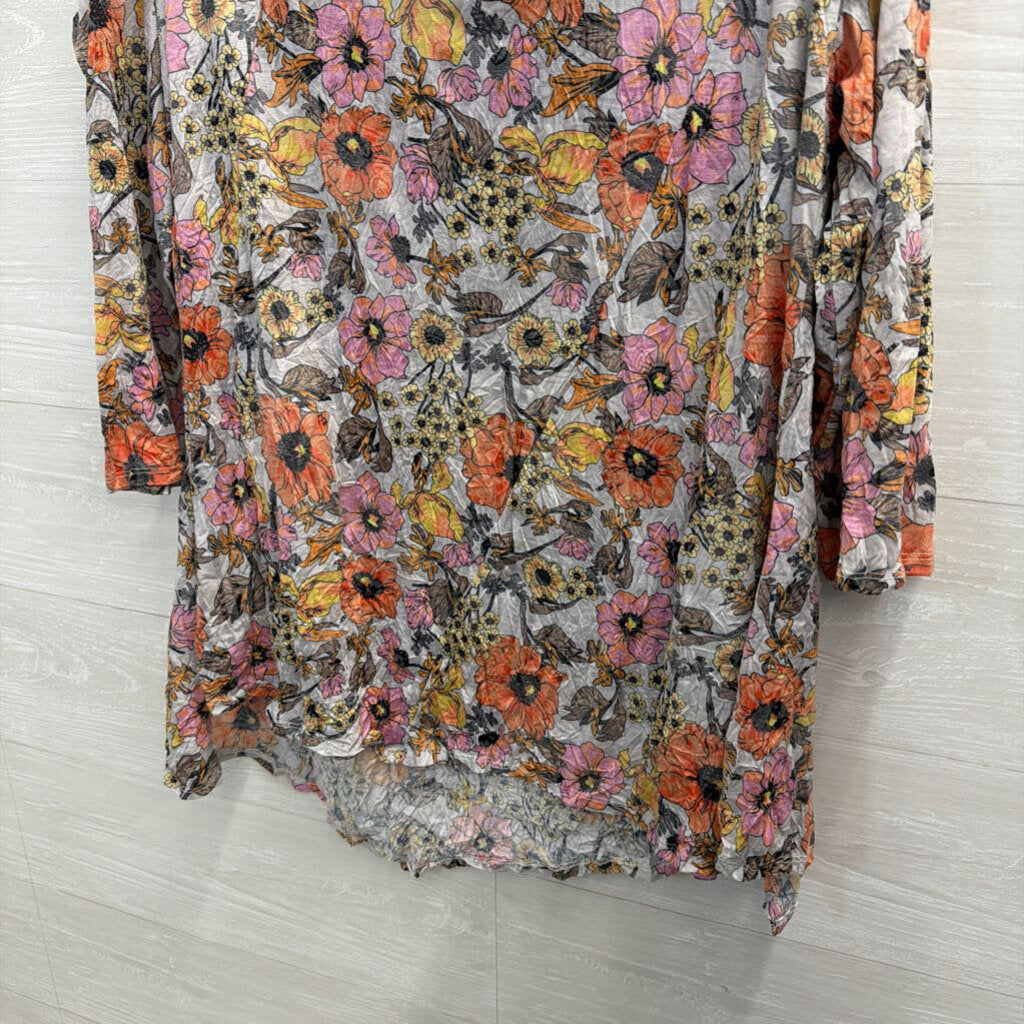 Shana Grey/ Multi Floral Print Long Sleeve Top XXL