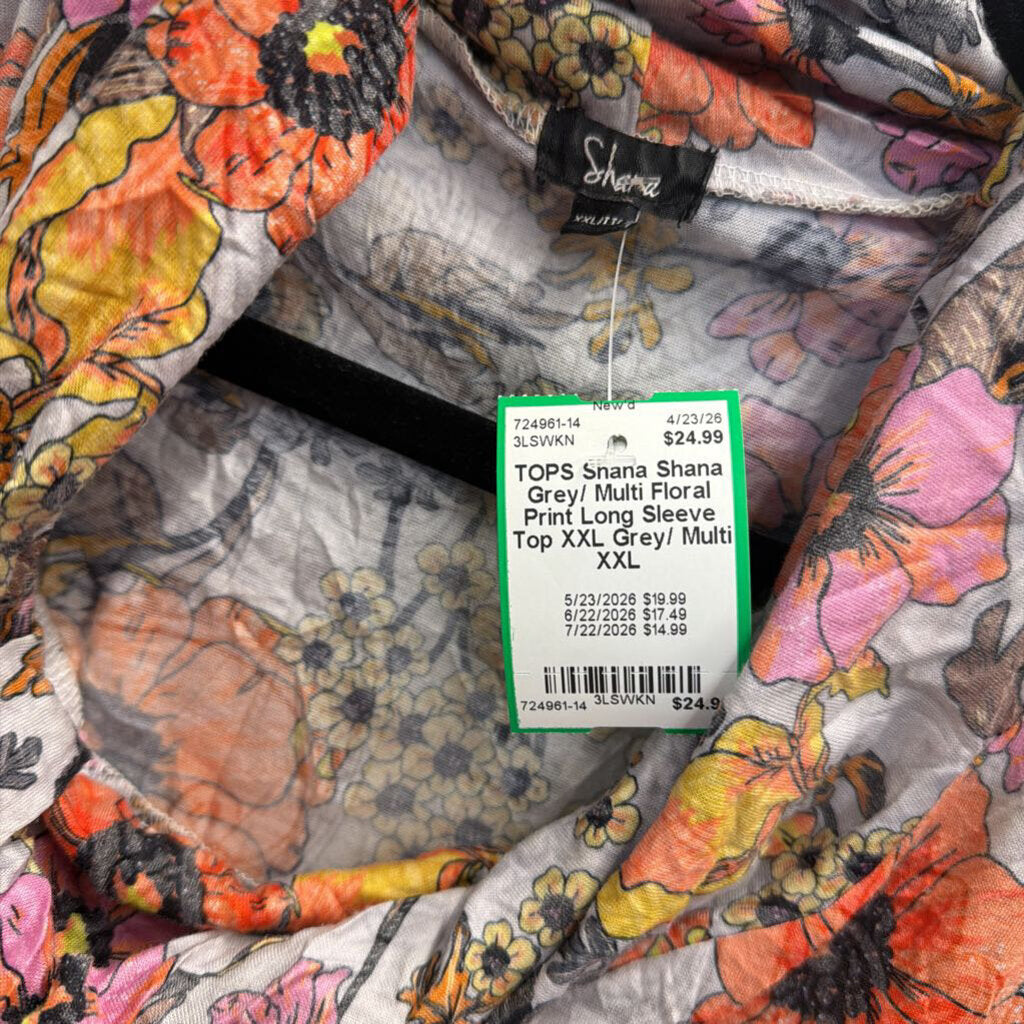Shana Grey/ Multi Floral Print Long Sleeve Top XXL