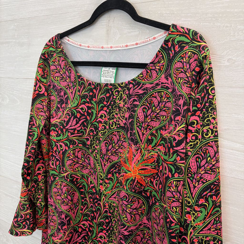 Parisou Black/ Multi Bright Print Long Sleeve Dress Extra Large