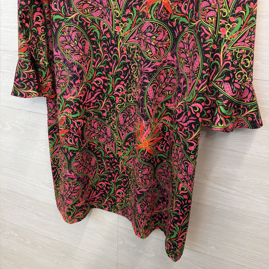 Parisou Black/ Multi Bright Print Long Sleeve Dress Extra Large