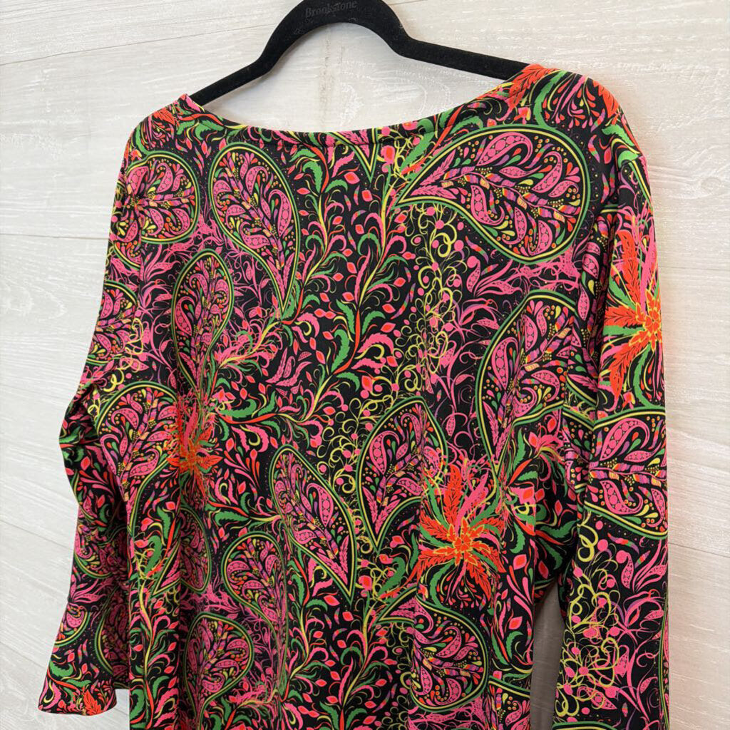 Parisou Black/ Multi Bright Print Long Sleeve Dress Extra Large