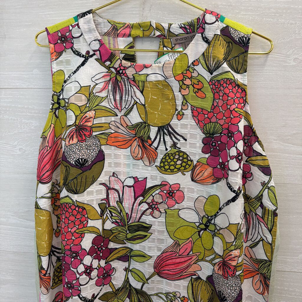 Sharon Young White/ Multi Print Sleeveless Top Extra Large