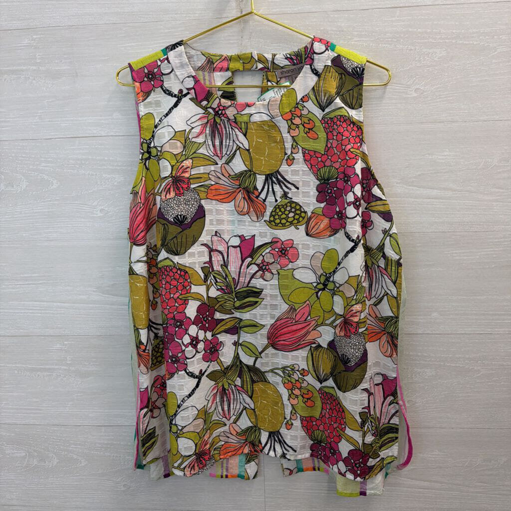 Sharon Young White/ Multi Print Sleeveless Top Extra Large