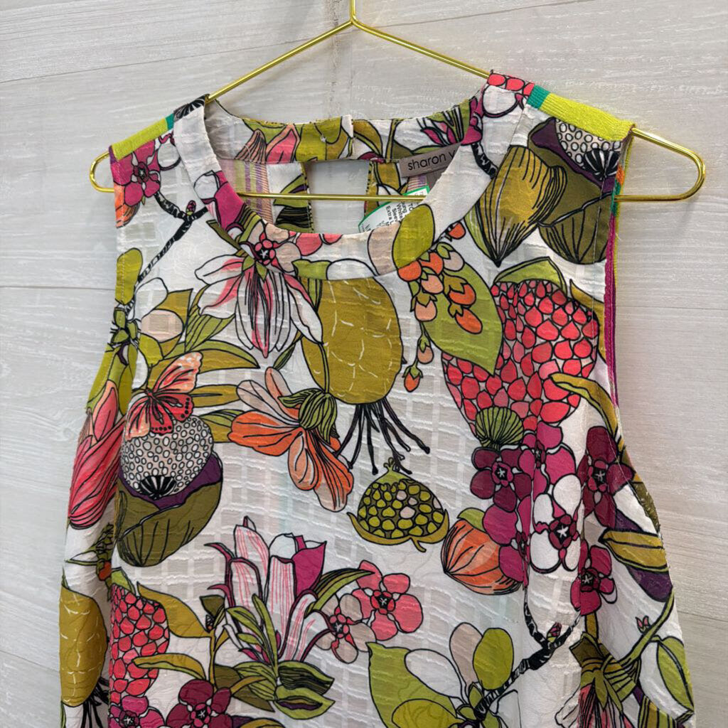 Sharon Young White/ Multi Print Sleeveless Top Extra Large
