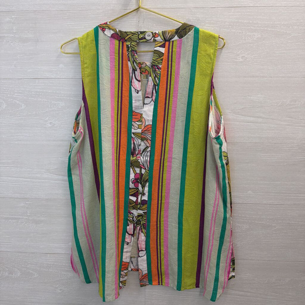 Sharon Young White/ Multi Print Sleeveless Top Extra Large