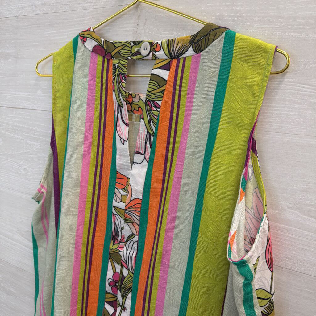 Sharon Young White/ Multi Print Sleeveless Top Extra Large