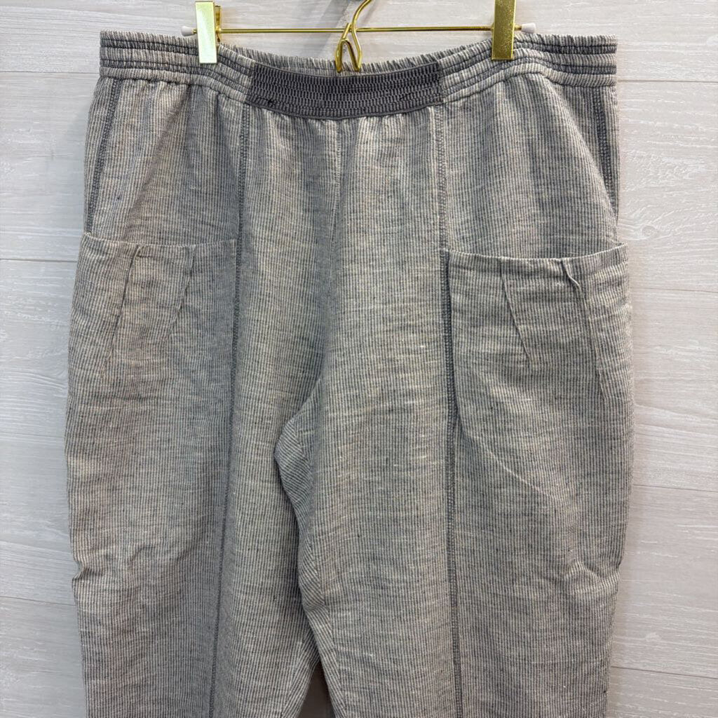 Yuvita Grey/ White 100% Linen Striped Pull On Pants Extra Large