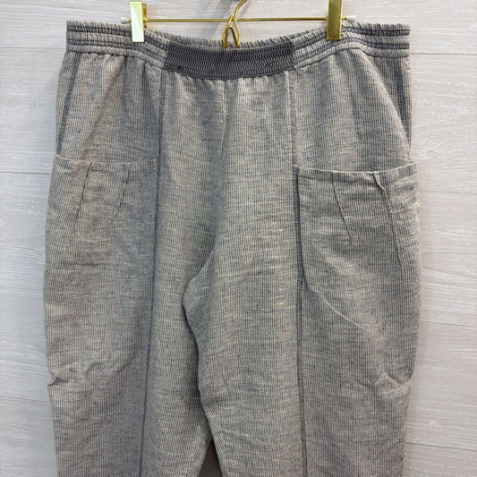 Yuvita Grey/ White 100% Linen Striped Pull On Pants Extra Large
