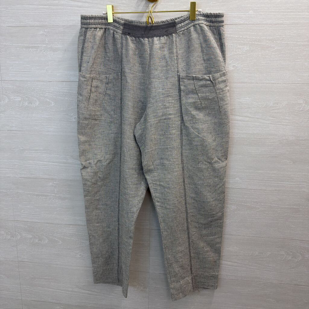Yuvita Grey/ White 100% Linen Striped Pull On Pants Extra Large