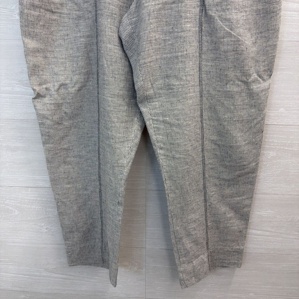 Yuvita Grey/ White 100% Linen Striped Pull On Pants Extra Large