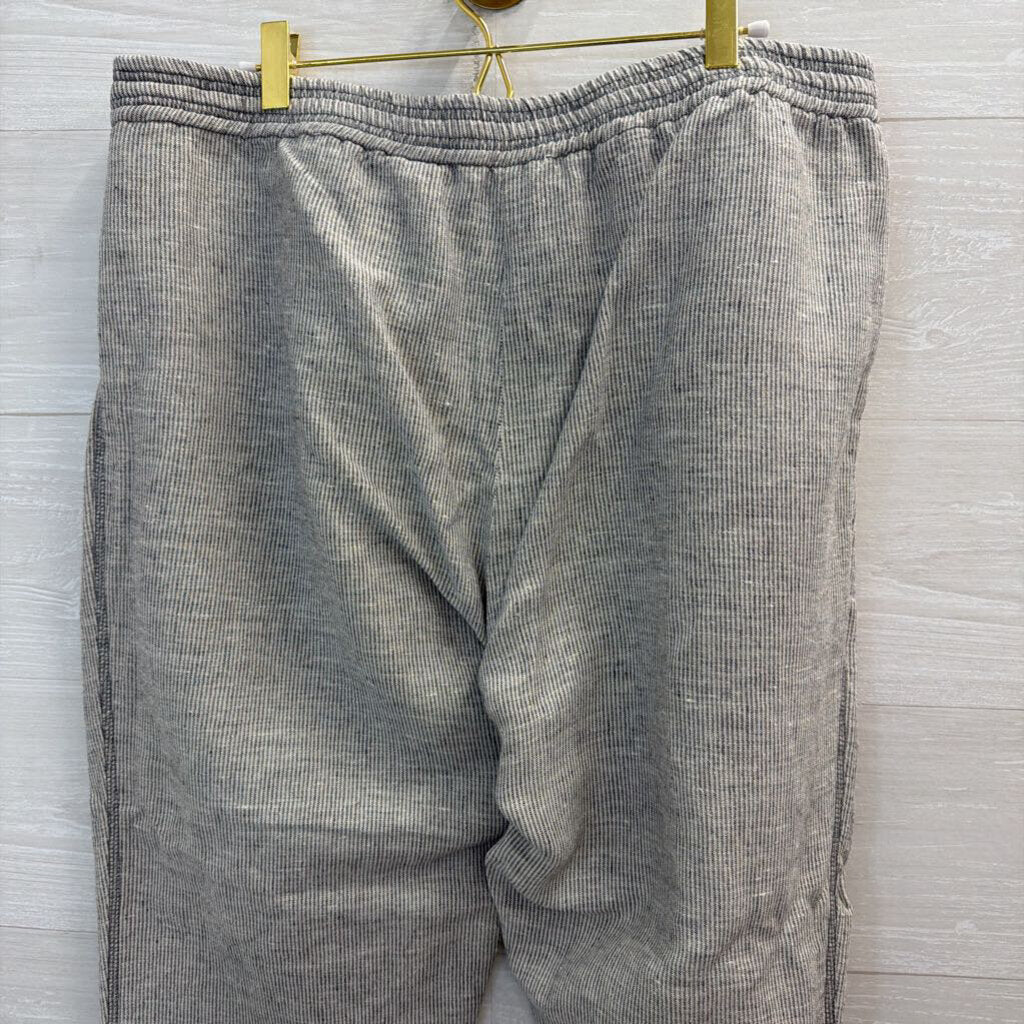 Yuvita Grey/ White 100% Linen Striped Pull On Pants Extra Large