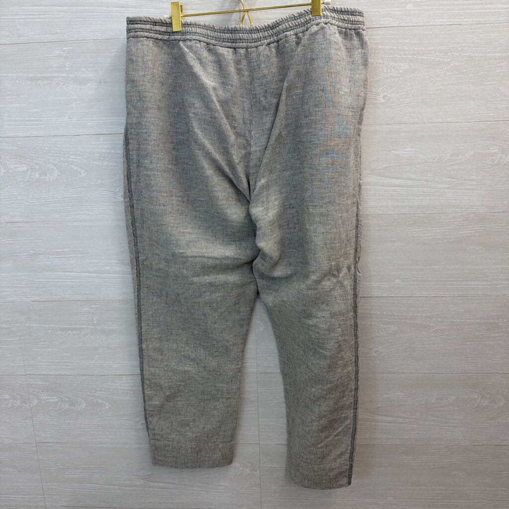Yuvita Grey/ White 100% Linen Striped Pull On Pants Extra Large