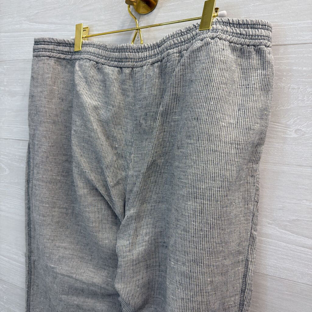 Yuvita Grey/ White 100% Linen Striped Pull On Pants Extra Large