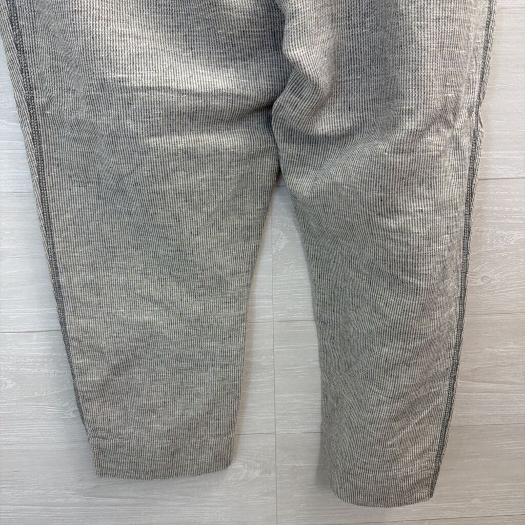 Yuvita Grey/ White 100% Linen Striped Pull On Pants Extra Large