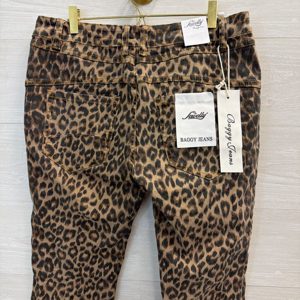 Jewelly Brown Leopard Print Baggy Jeans Extra Large