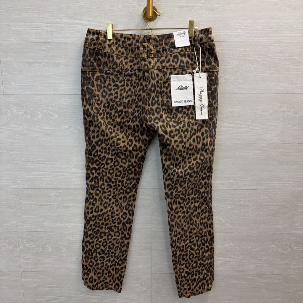 Jewelly Brown Leopard Print Baggy Jeans Extra Large