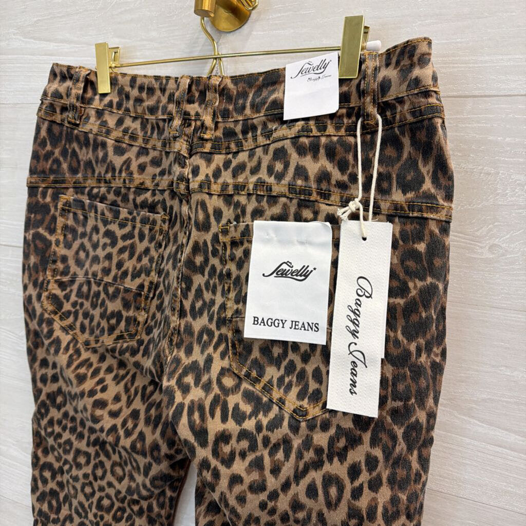 Jewelly Brown Leopard Print Baggy Jeans Extra Large
