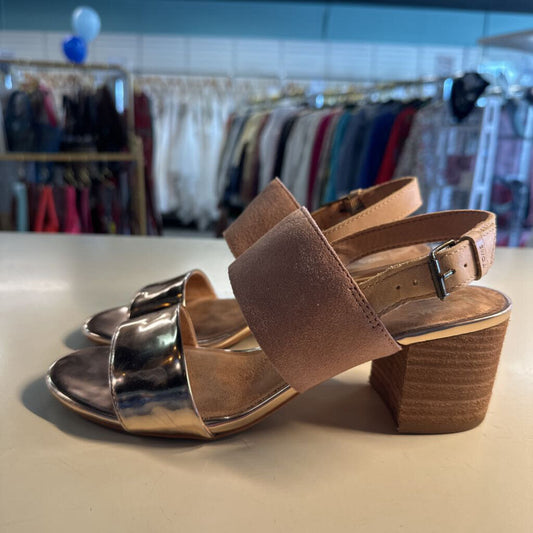 Toms Rose Gold/ Pink Suede Poppy Heel Sandals 8.5