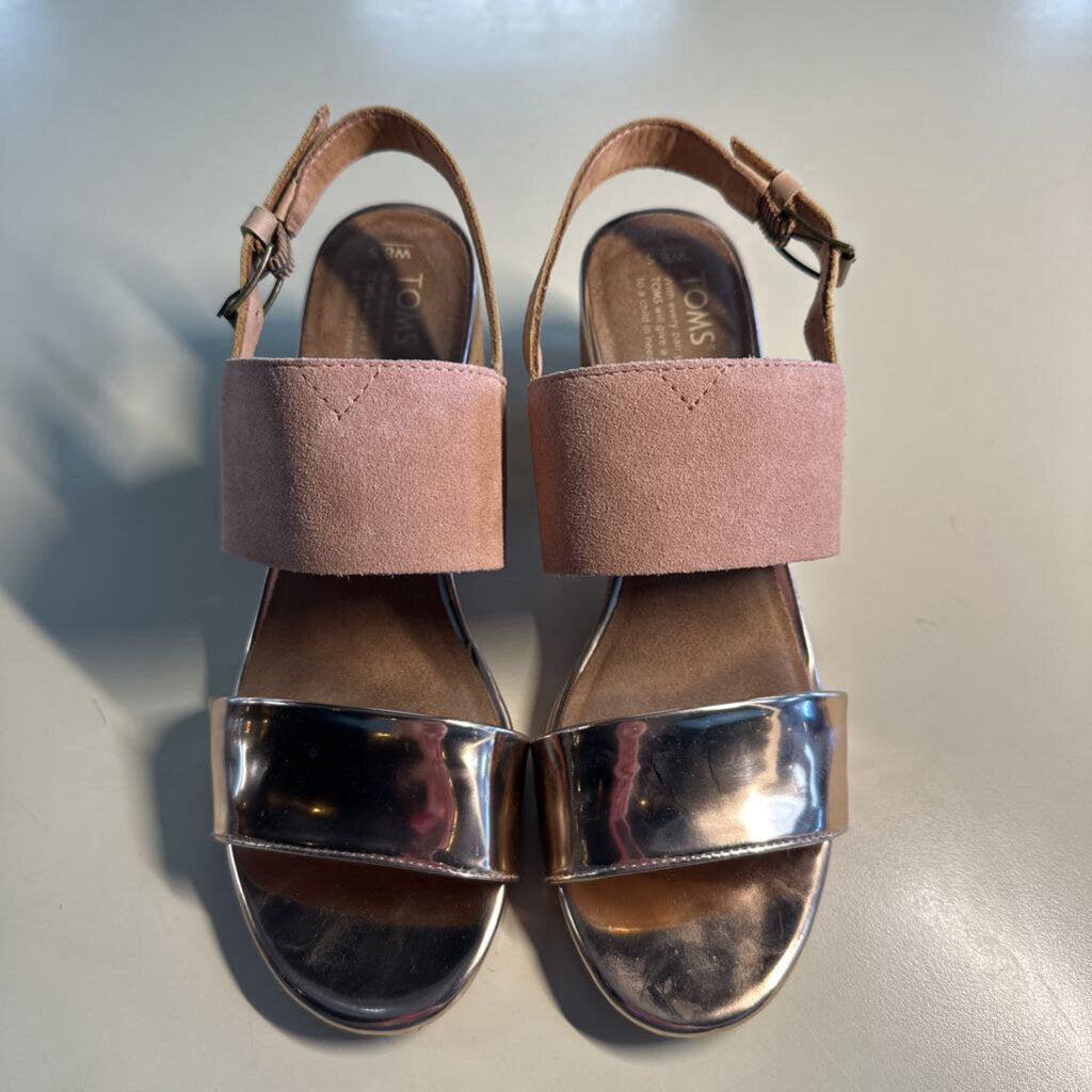 Toms Rose Gold/ Pink Suede Poppy Heel Sandals 8.5