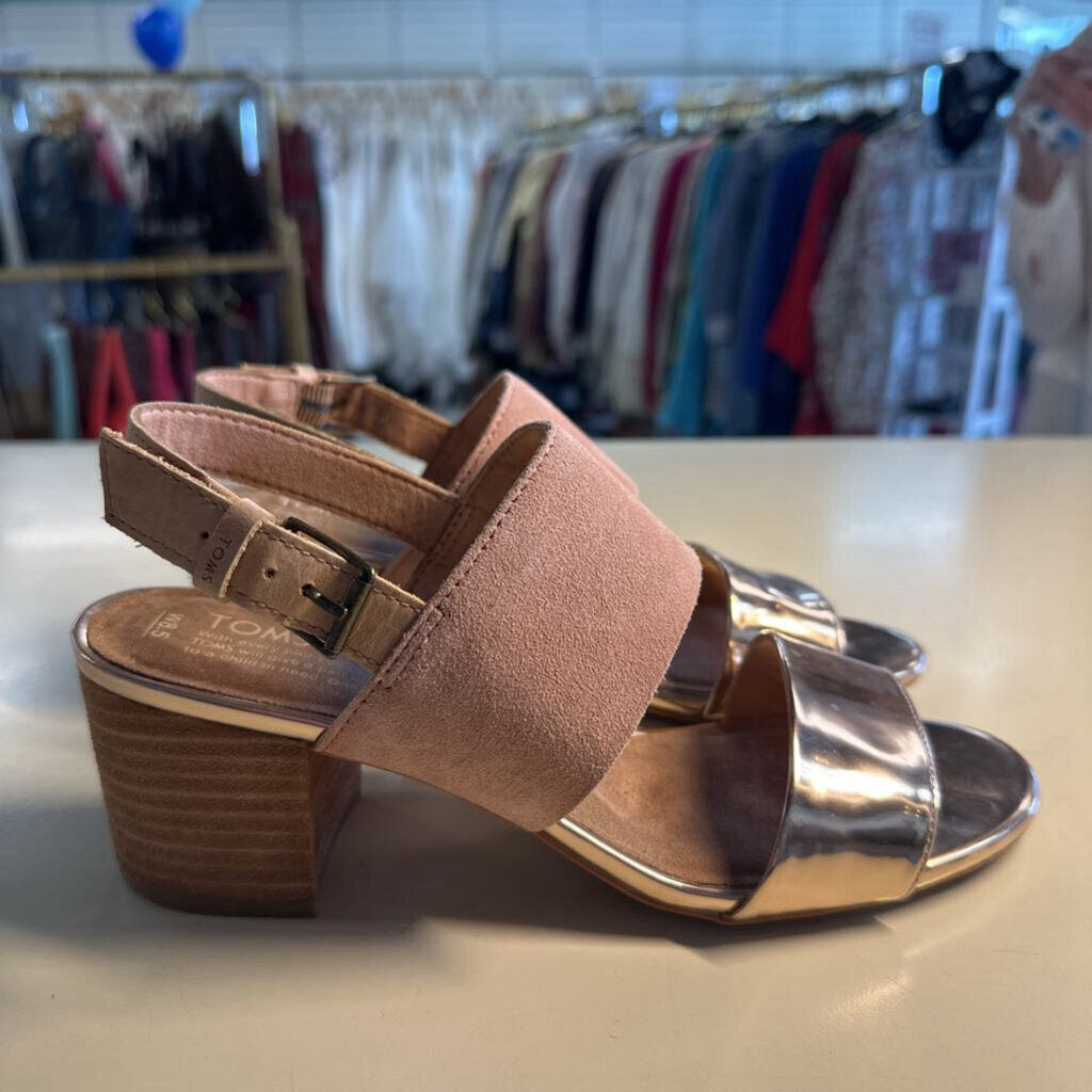 Toms Rose Gold/ Pink Suede Poppy Heel Sandals 8.5