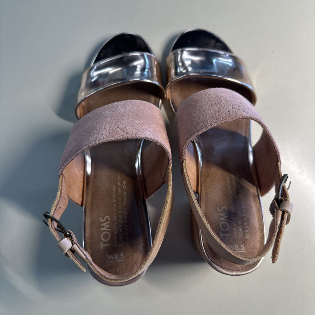 Toms Rose Gold/ Pink Suede Poppy Heel Sandals 8.5
