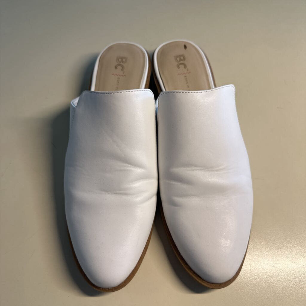 BC White Leather Austin Mules 8