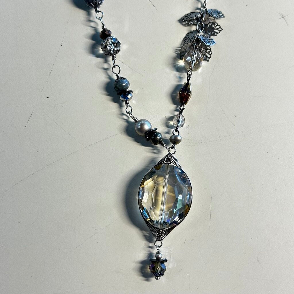 Anne Vaughan Silver/ Grey Stone Long Necklace