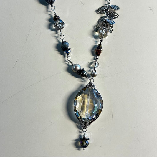 Anne Vaughan Silver/ Grey Stone Long Necklace